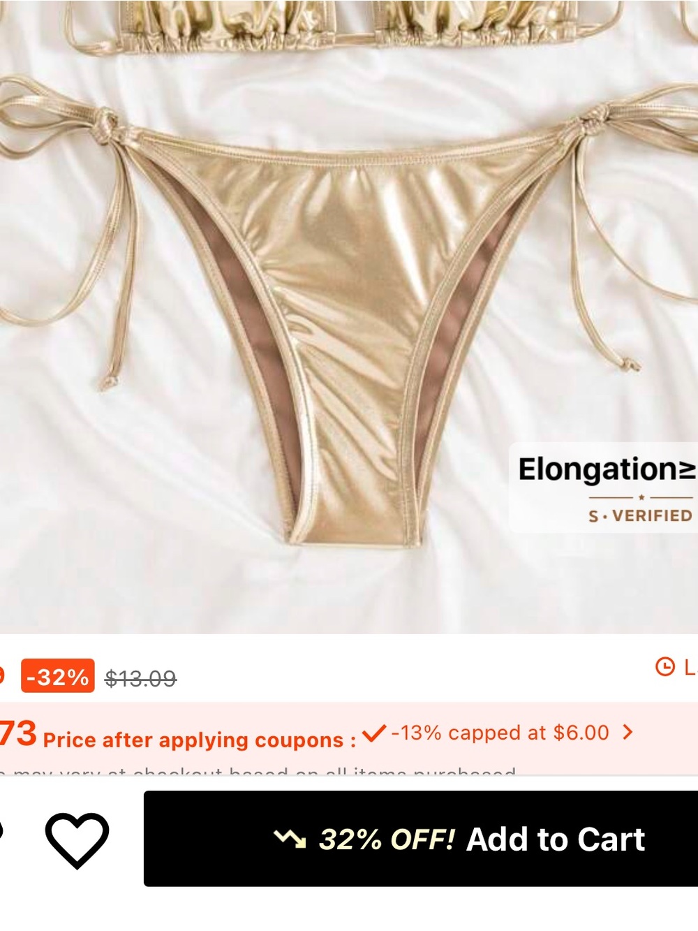Metallic Gold Tie-Side Bikini bottoms